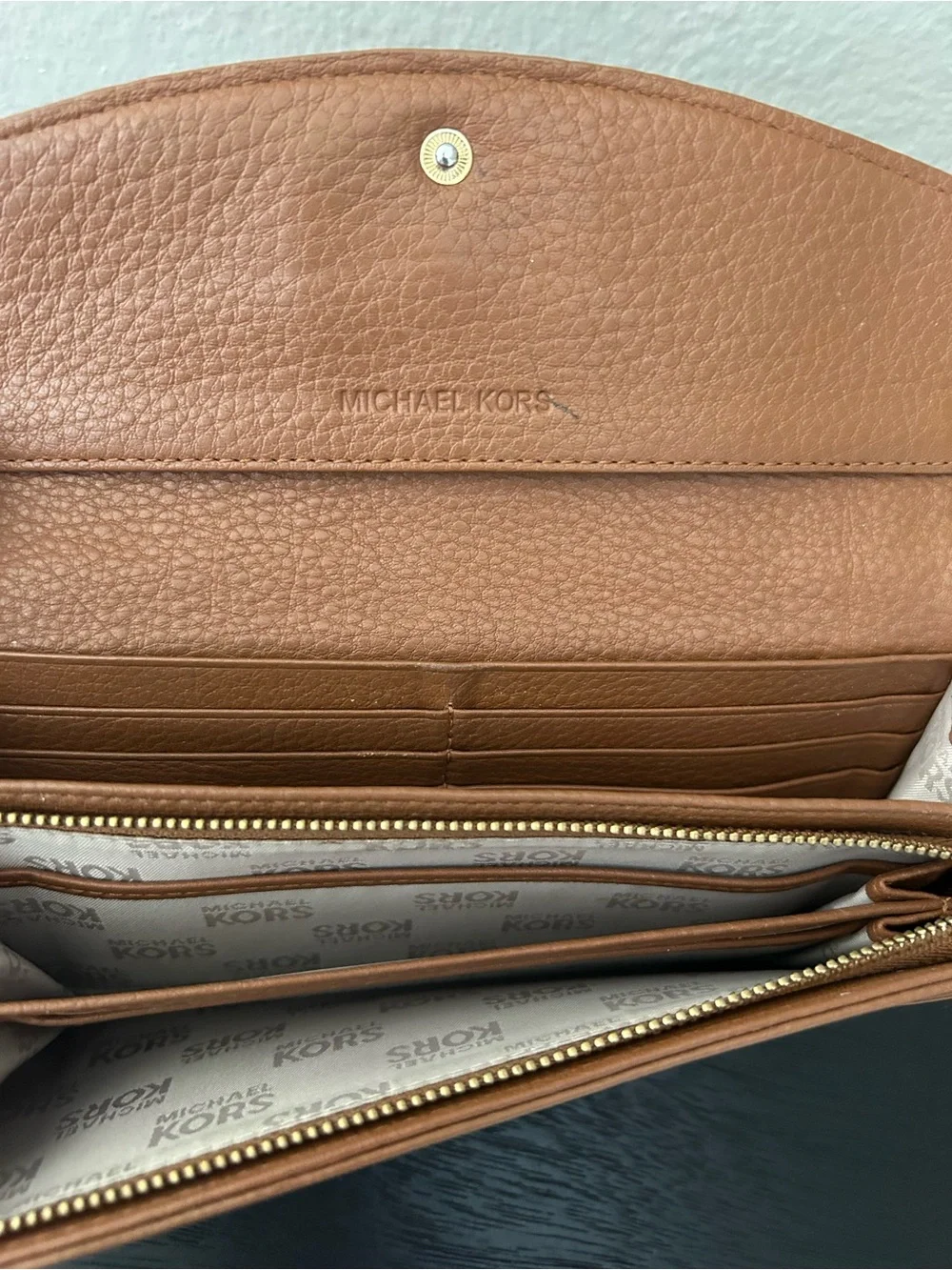 Michael Kors Pink Pebble Zip Wristlet and Brown Continental Wallet Set